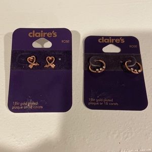 Claire's 18kt gold plated  rose gold earring bundle-new